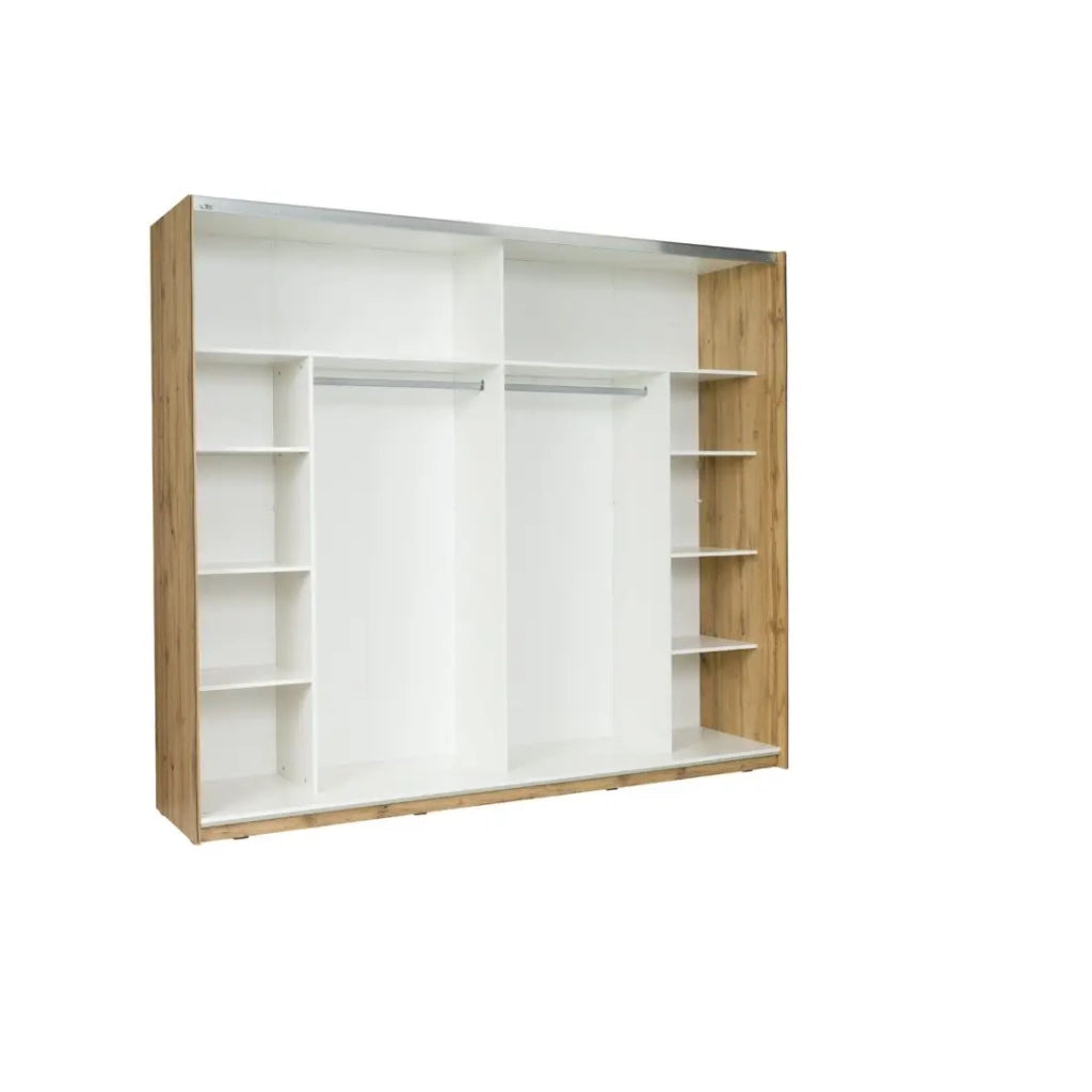 Camera WOOD color noce e bianco con letto 160x200 LED, comò, comodini e armadio