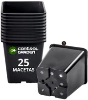 Set di 25 vasi quadrati neri in plastica - 8 x 8 x 7 cm - ideali per interni ed esterni