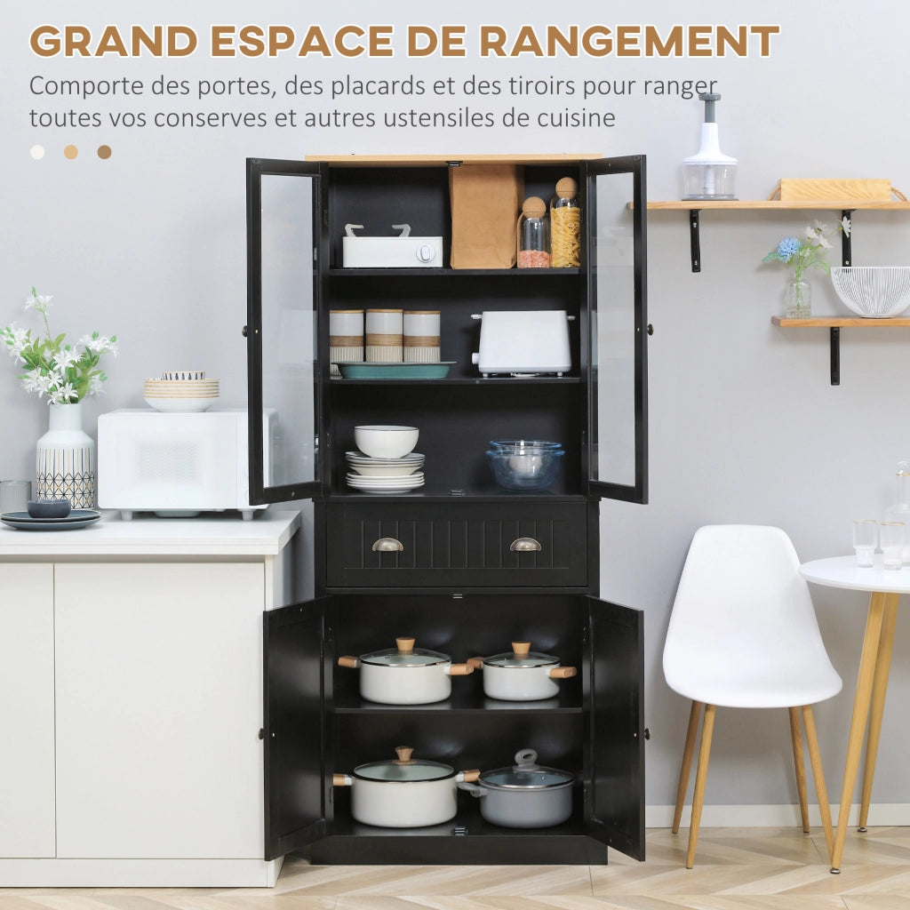 Buffet per cucina ¨C zephmum ¨C 4 ante, 2 vetrate, 1 cassetto, nero
