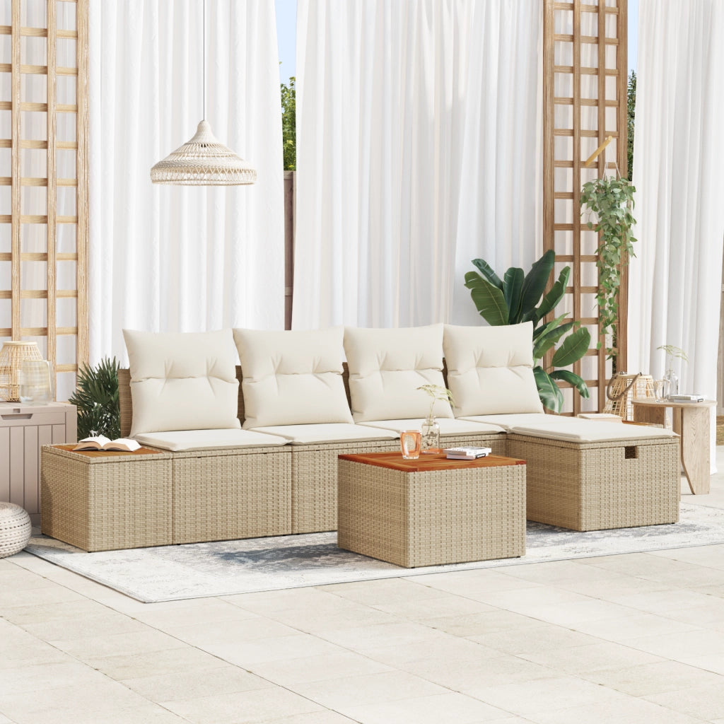 Set di Divani da Giardino 6 Pezzi con Cuscini Beige Polirattan