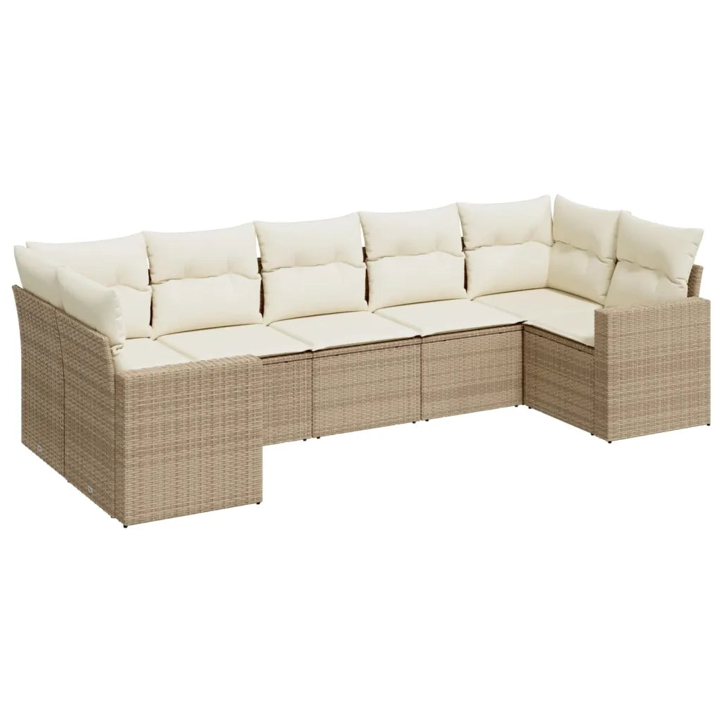 Set Divani da Giardino 7 pz con Cuscini Beige in Polyrattan 3251725