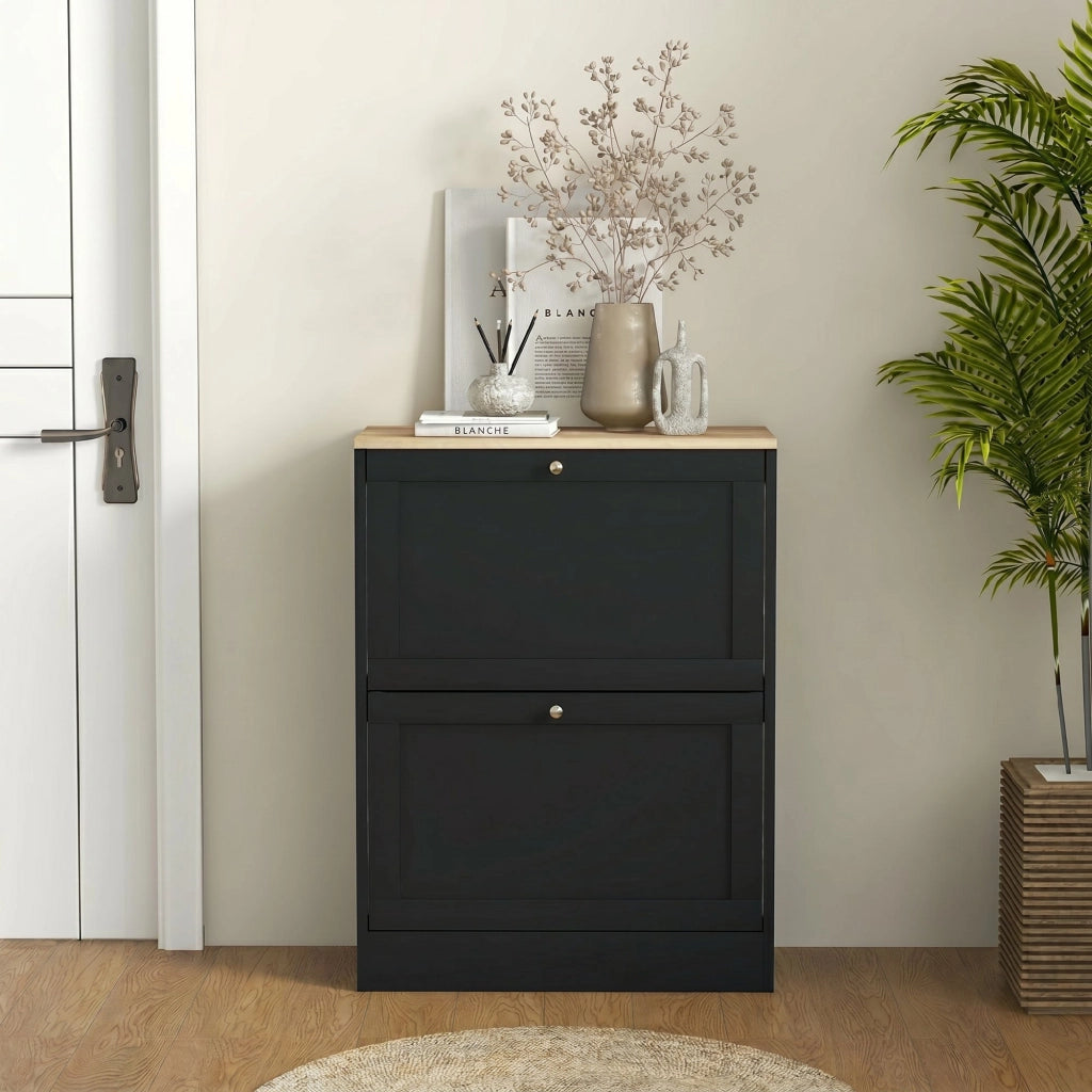 Scarpiera con 2 Cassetti e Ripiani Regolabili ¨C Xylo ¨C 60x23.5x80 cm, Nero