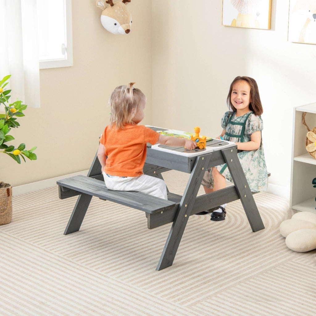 Set tavolo da picnic per bambini 3+ anni-Tavolo attivit¨¤ con sabbia acqua e 3 contenitori rimovibili con coperchio Grigio