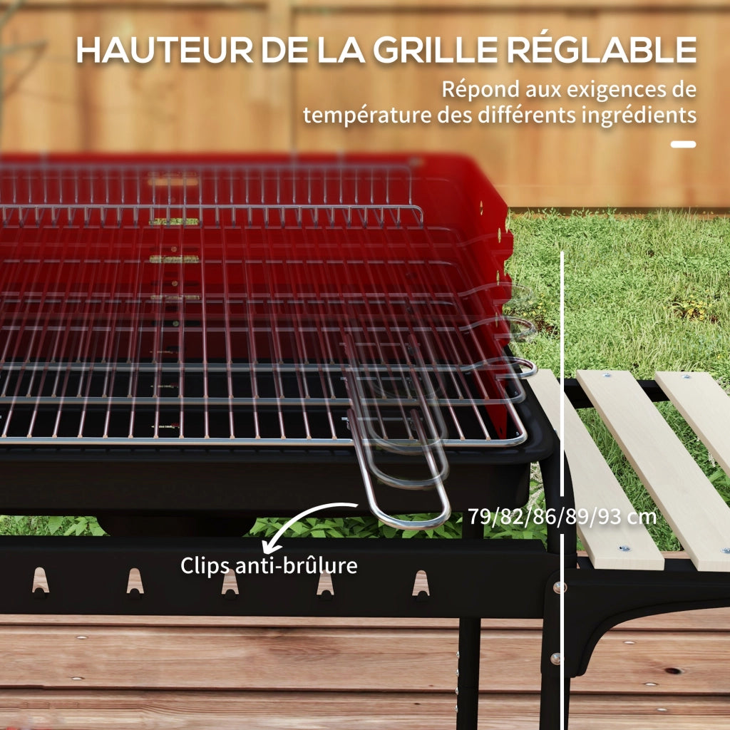 Barbecue a carbone con griglia regolabile ¨C zephmum ¨C 2 ruote 3 ripiani recuperatore ceneri rosso