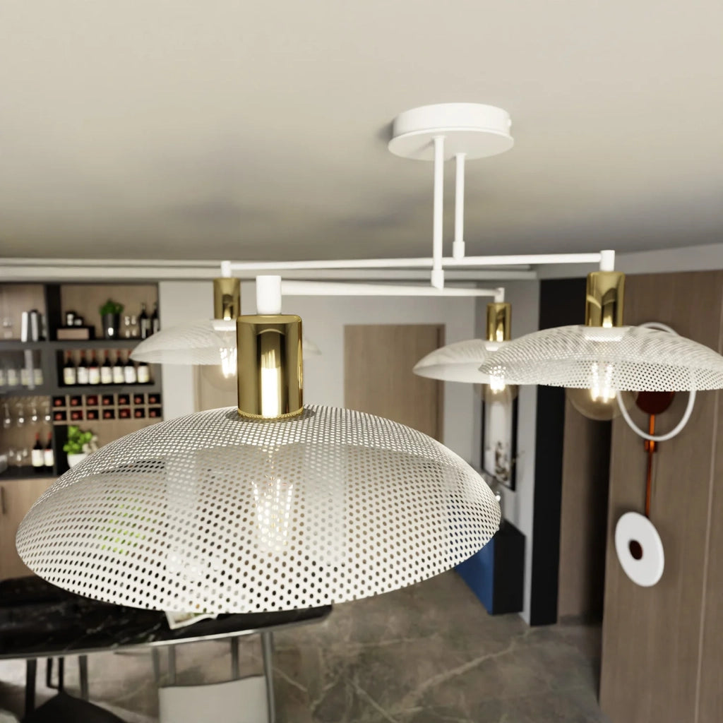 Lampadario Minimal Enki Acciaio Bianco 4 Luci E27 Ip20