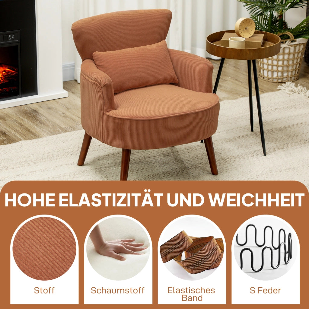 Poltrona imbottita con cuscino lombare e gambe in legno ¨C Zephmum ¨C Arancione