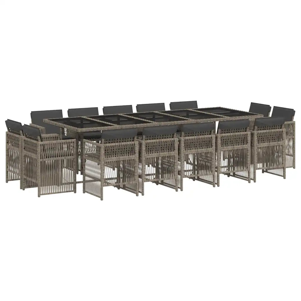 Set da Pranzo da Giardino 15 pz con Cuscini Grigio Polyrattan 3211052