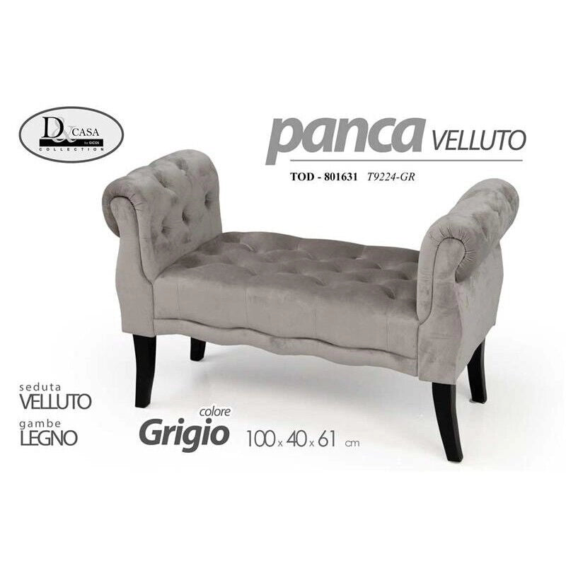 PANCA IN VELLUTO CON POGGIOLI 100 X 40 X H61 CM IN COLORE GRIGIO