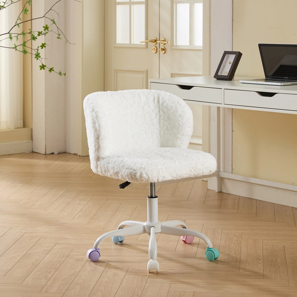 Sedia da Ufficio Imbottita in Pelliccia Sintetica ¨C MINIMAL ¨C Beige, Regolabile, Girevole