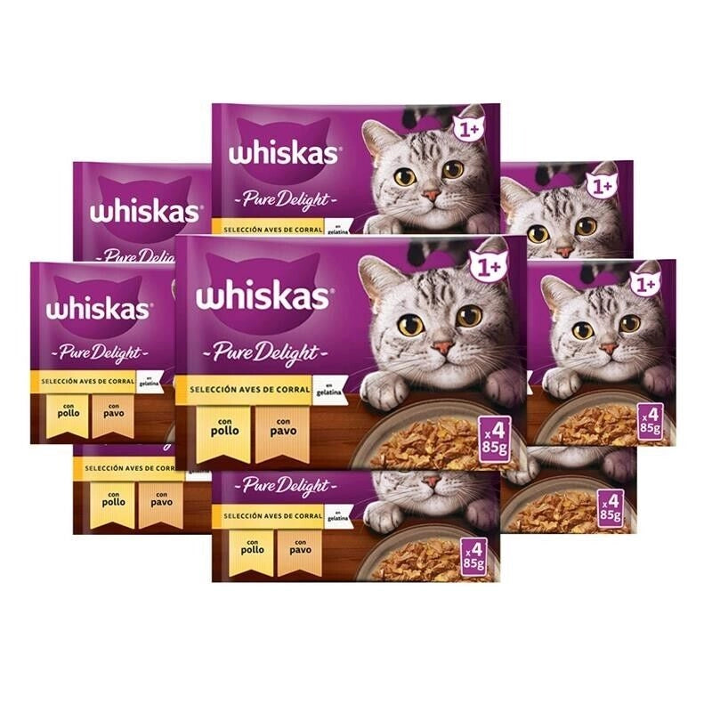 WHISKAS PURE DELIGHT CARNE IN GELATINA 13 CONFEZIONI 4 BUSTINE DA 85G 52 BUSTINE TOTALI 2 GUSTO POLLO 2 GUSTO TACCHINO