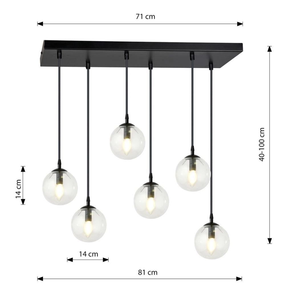 Lampada a sospensione COSMO in acciaio nero e vetro trasparente