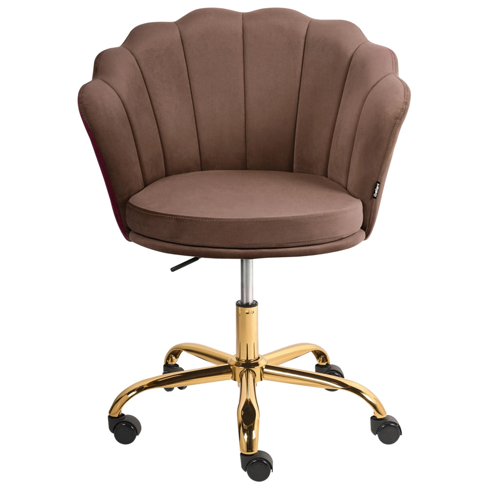 Sedia da ufficio in velluto di colore marrone con base girevole altezza regolabile elegante moderna
