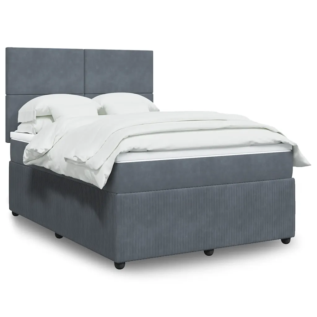 Giroletto a Molle con Materasso Grigio Scuro 140x200 cm Velluto