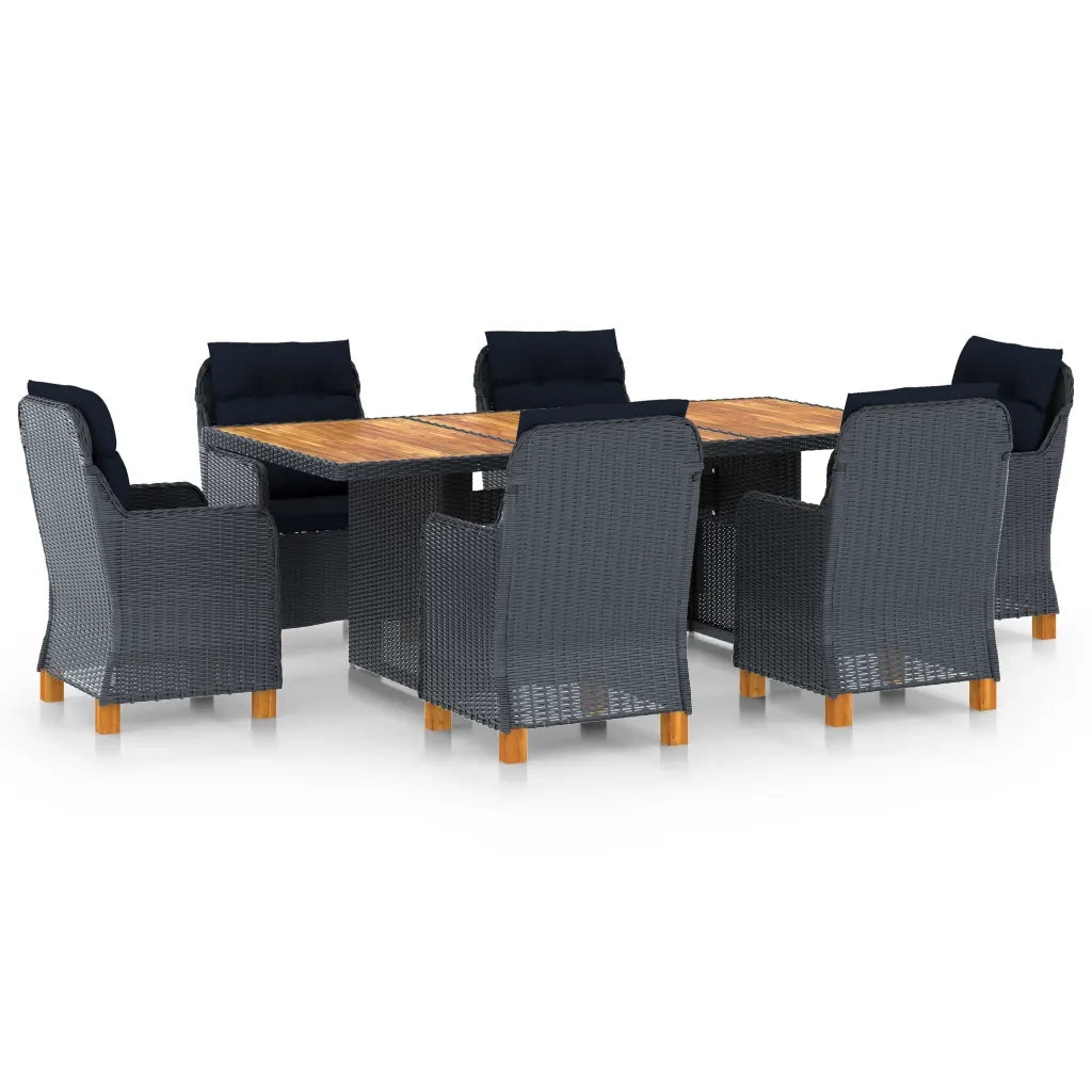 Set Pranzo da Giardino 7 pz con Cuscini Polyrattan Grigio Scuro cod mxl 36193