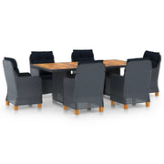 Set Pranzo da Giardino 7 pz con Cuscini Polyrattan Grigio Scuro cod mxl 36193