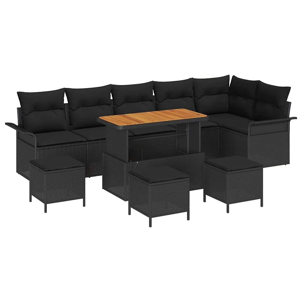 Set Divano da Giardino con cuscino 10 pcs Nero polyrattan