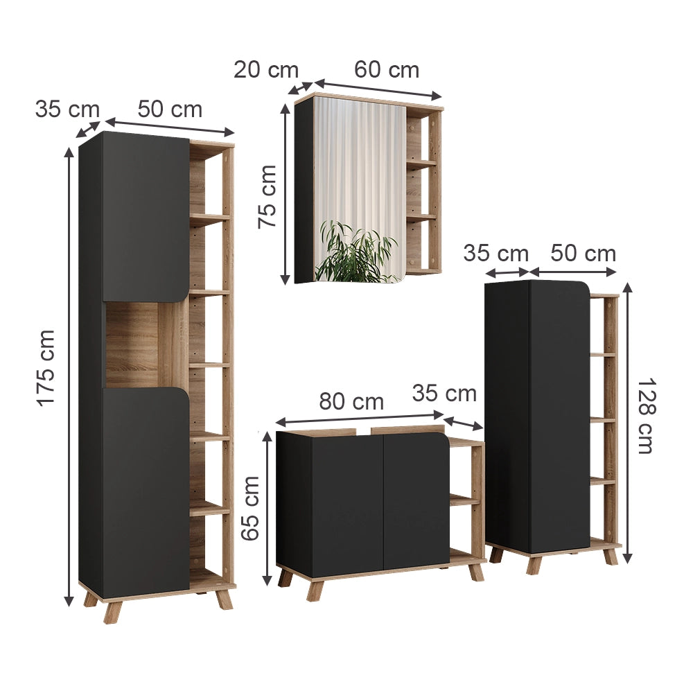 Vicco Set di mobili da bagno Sonoma/antracite 4 parti