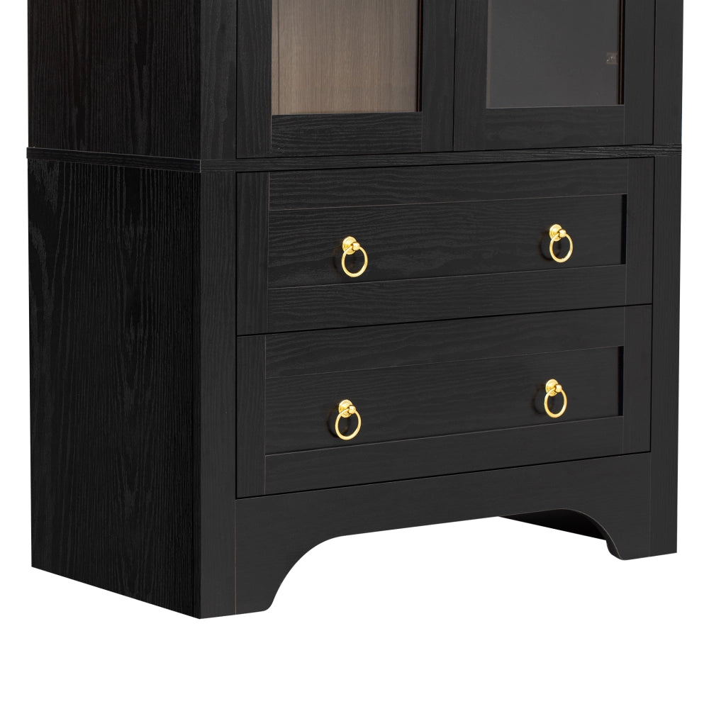 Credenza alta 76.2x40.1x180 cm con ripiani regolabili e cassetti in MDF nero