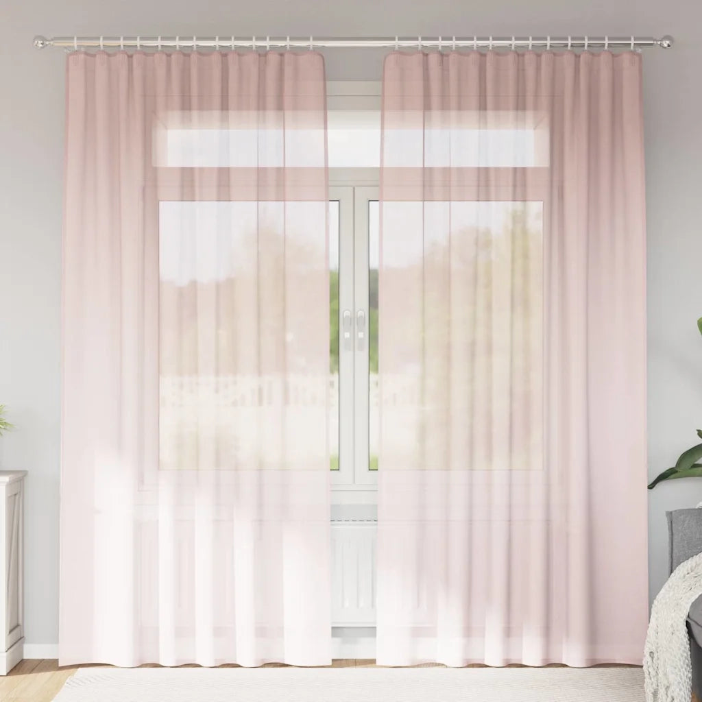 Tende in Voile con Tasche per Aste 2 pz Rosa Chiaro