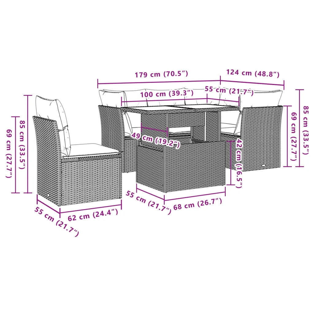 vidaXL Set Divano da Giardino 6 pz con Cuscini Marrone in Polyrattan