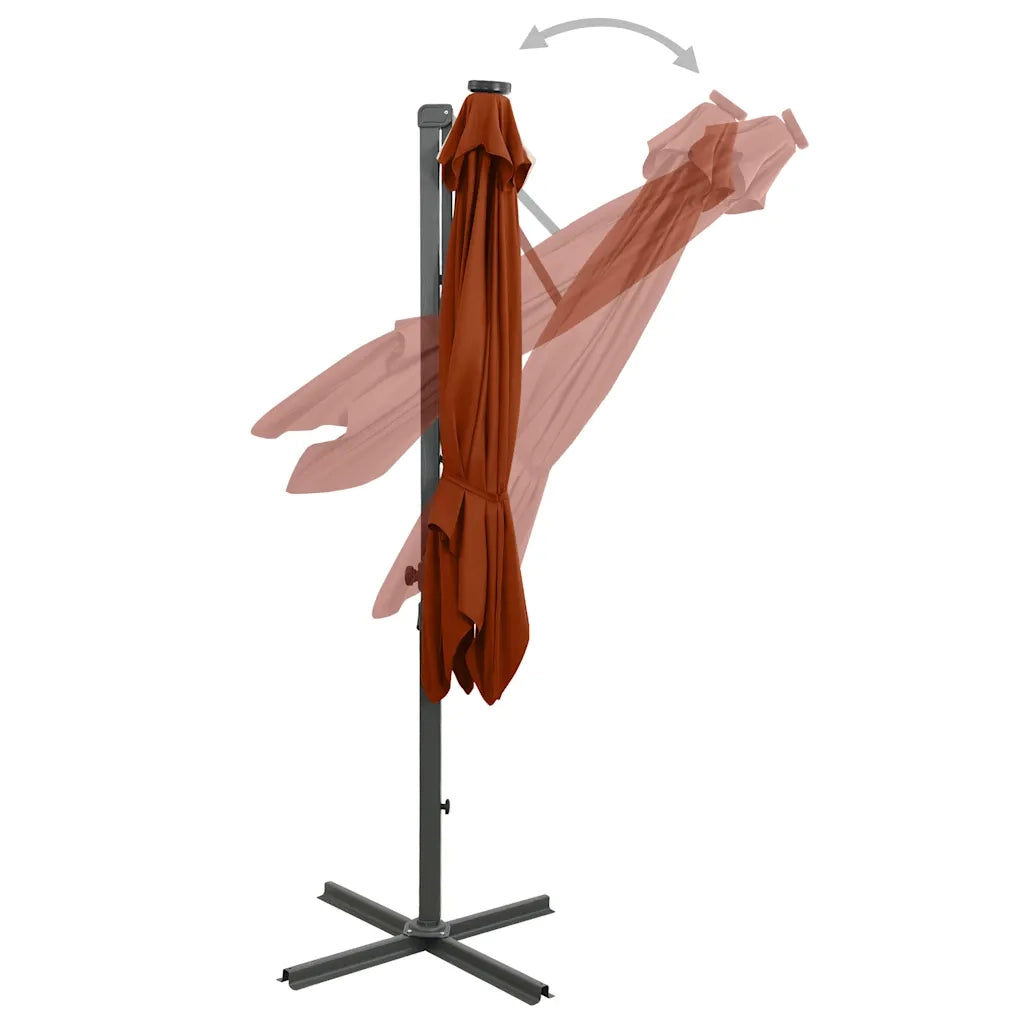 Ombrellone a Sbalzo con Palo e Luci a LED-Ombrello da giardino Terracotta 250 cm