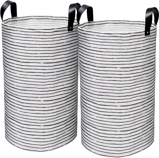 Wastino 2 pezzi 60 litri - grande sacco di lavanderia con chiodi a molla rinforzati - impugnature in pelle PU - lavanderia a secco - impermeabile per interni - raccolta rifiuti per la doccia nero