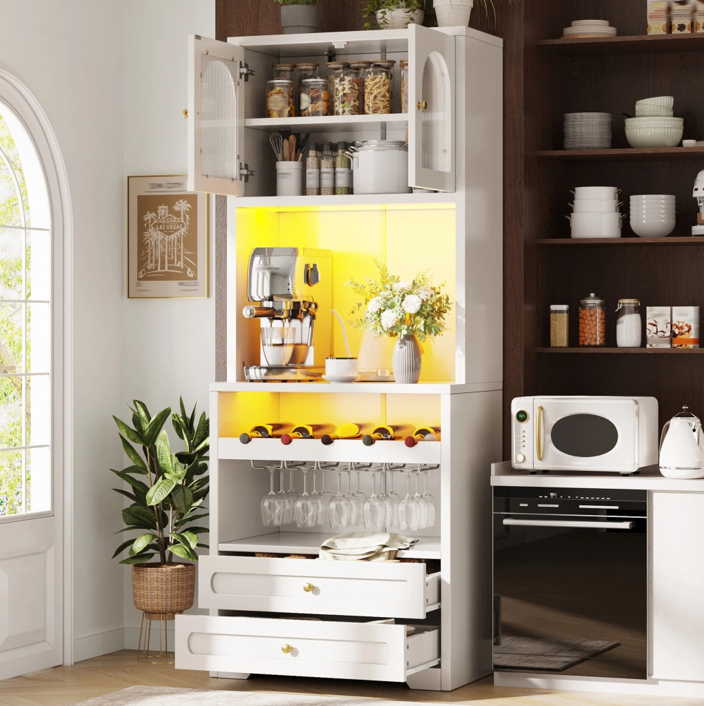 Mobile alto da cucina con LED smart, portabottiglie e USB