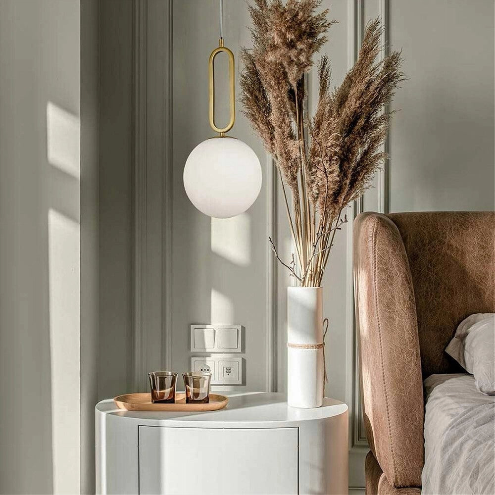 Trade Shop - Lampadario A Sospensione Minimalista Ovale Metallo Bronzo Con Sfera Vetro G9 A96 -