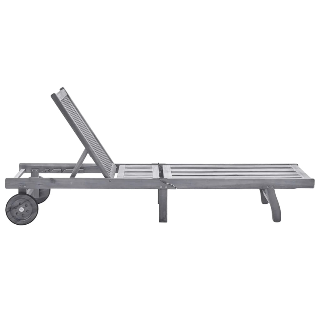 Lettino prendisole sedia a sdraio lettino prendisole letto da giardino mobili da esterno per patio con cuscino grigio legno massello di acacia 02_0012478
