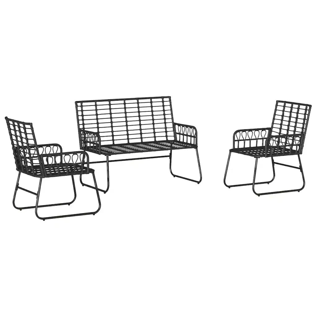 Set da Pranzo per Giardino 3 pz | Set Salotto da Giardino Nero e antracite polyrattan