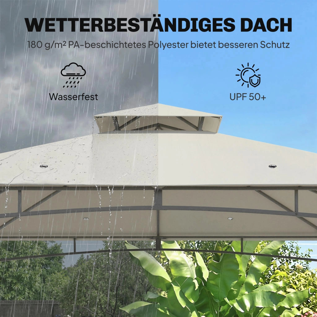 Gazebo da Giardino 3x3m ¨C zephmum ¨C Doppio Tetto Cremewei? Impermeabile