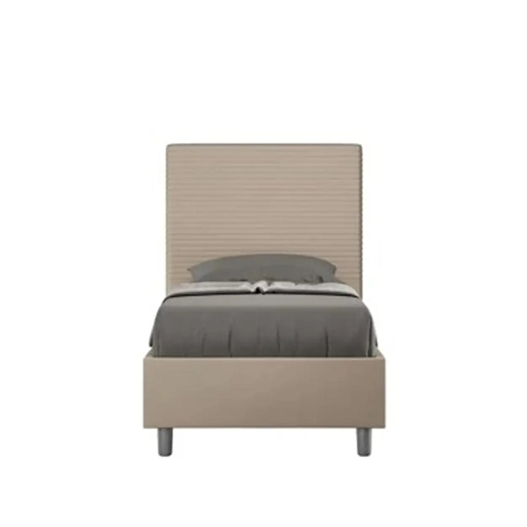 Letto singolo senza rete imbottito 90x200 similpelle tortora Focus