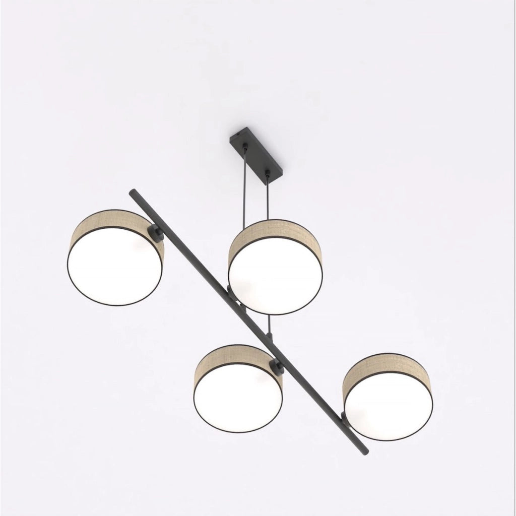 Lampada a sospensione DRUMZ in acciaio nero e rattan
