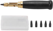 Set di punte a viti 6 pezzi - Punte sostituibili 1,5-4 mm - Manico in legno - Per lavorazione del cuoio - Cassetto di conservazione incluso - Punte a viti