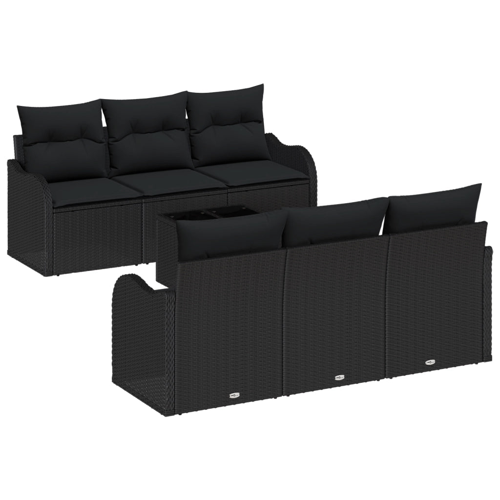 Set di divani da giardino a 7 pezzi con cuscini neri in polyrattan