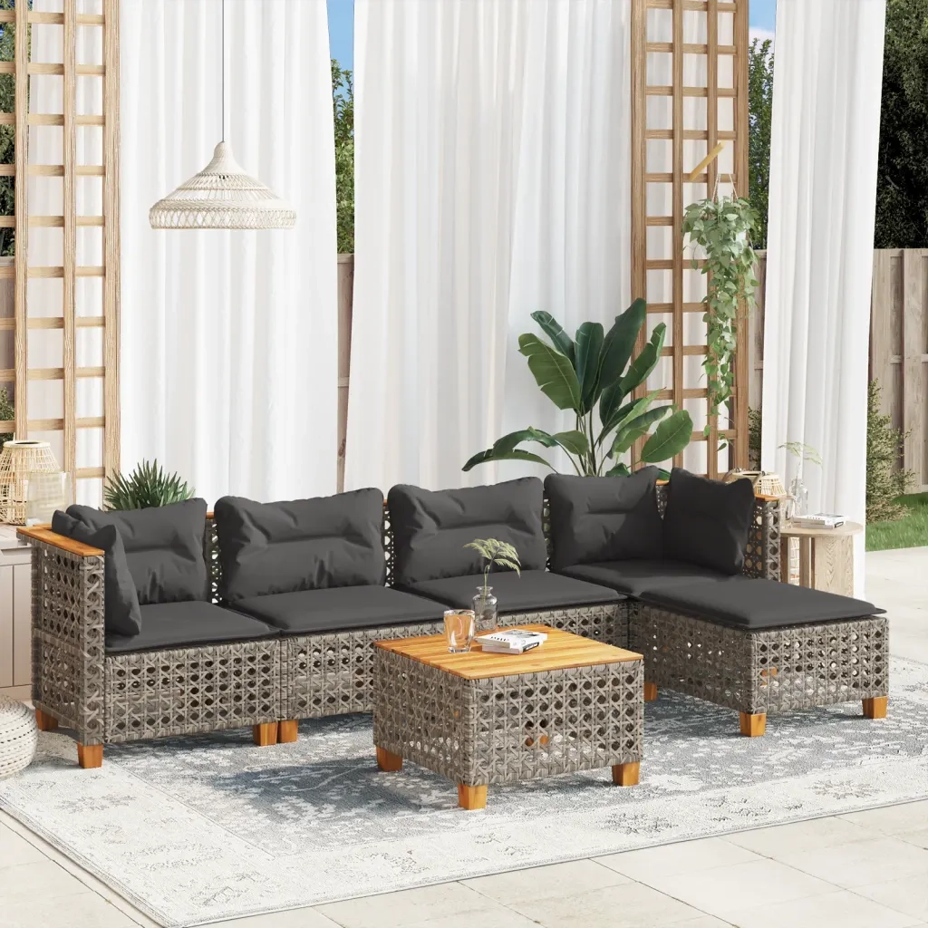 Set Divano da Giardino 6 pz con Cuscini Grigio in Polyrattan 3261795