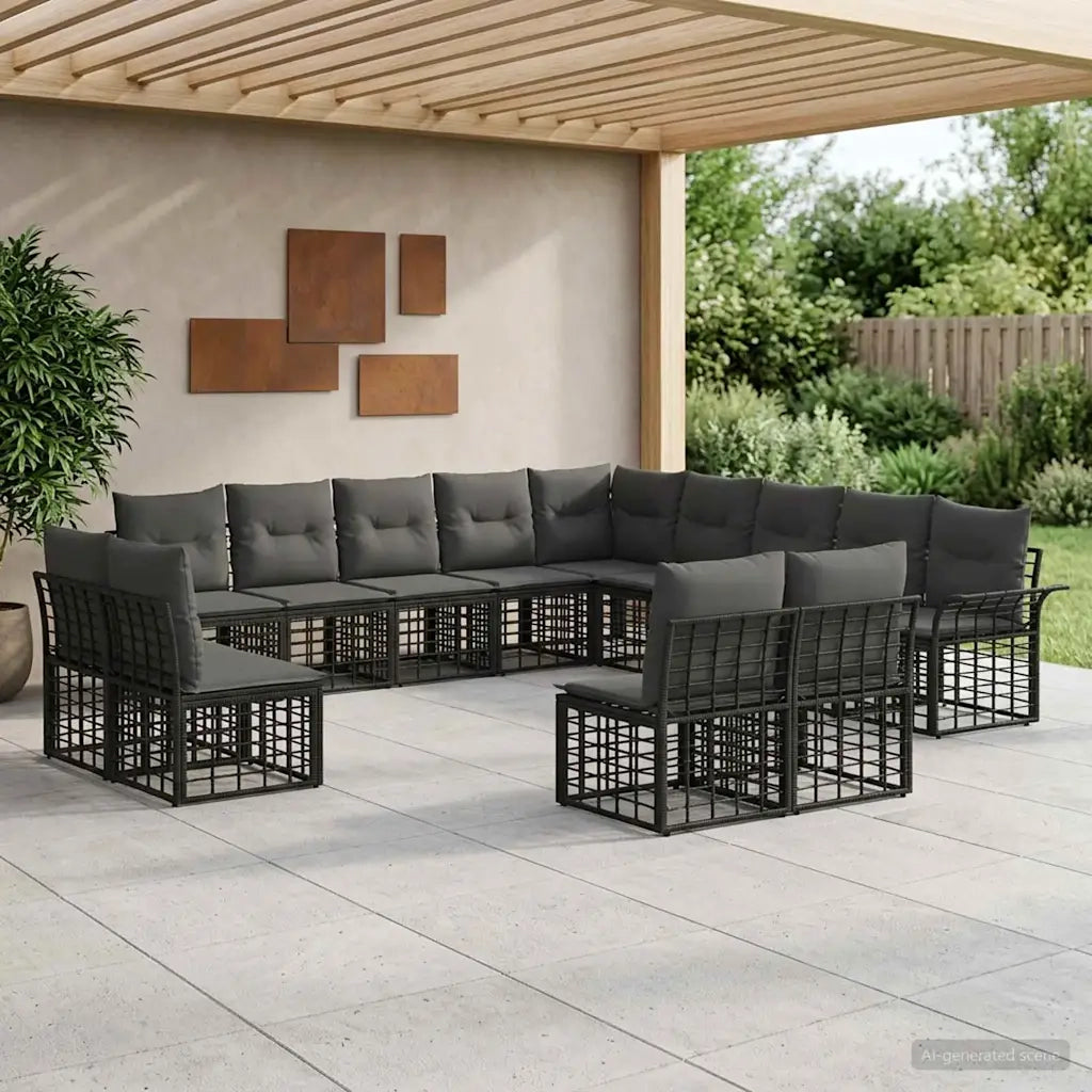 Set di divani da esterno 13 pcs Nero e Grigio scuro Poliestere