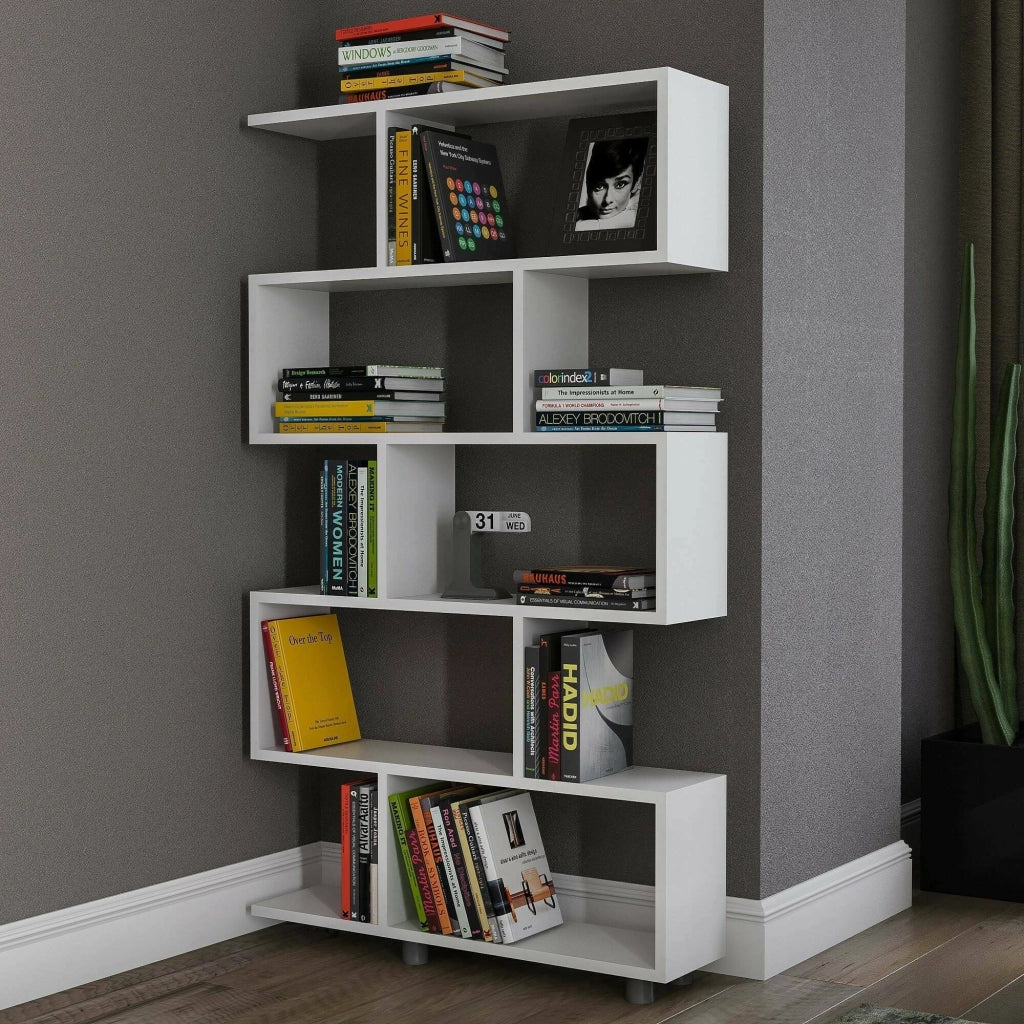 Libreria Severa, Scaffale da ufficio, Mobile portalibri, Biblioteca, 90x20h156 cm, Bianco