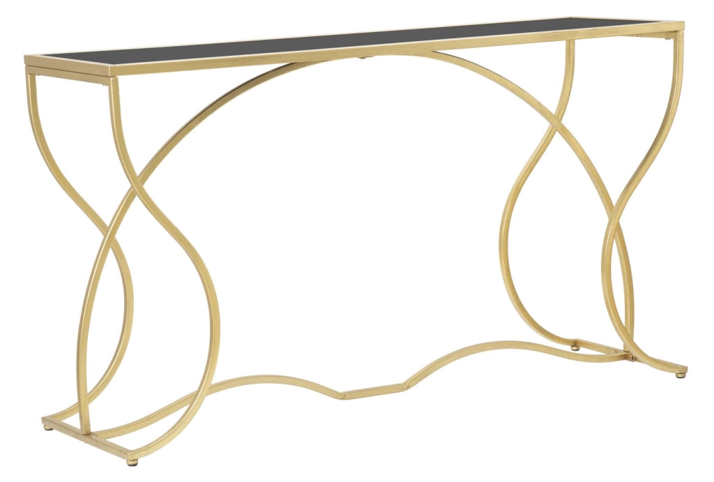Console Sunshine 130x40x75 cm in Ferro e Specchio Oro e Nero