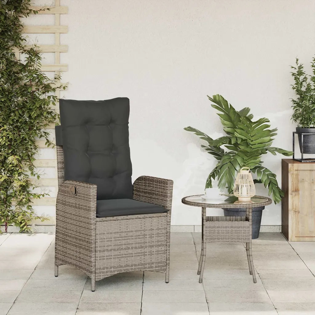 Sedia Reclinabile da Giardino con Cuscini Grigia in Polyrattan 365259