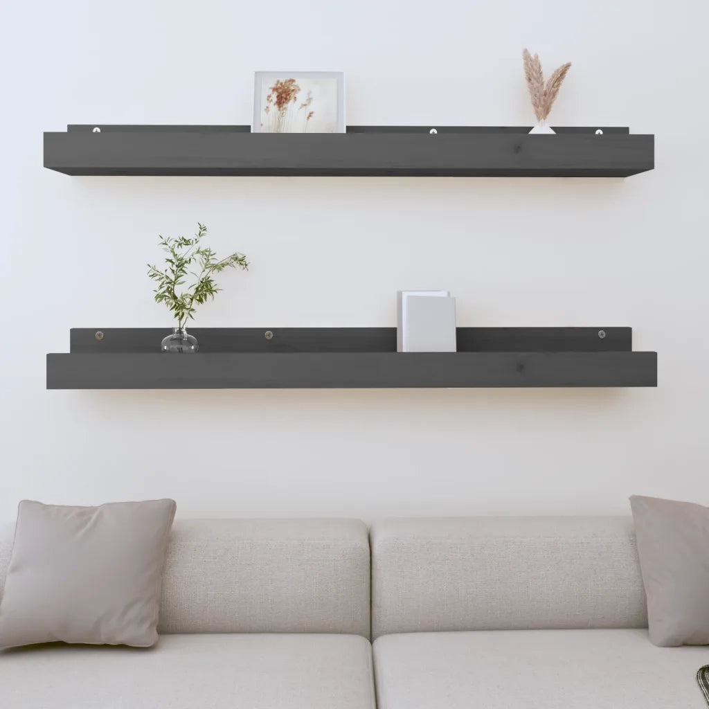 2 pz Mensole da Parete | Scaffali a Parete | Ripiano a parete Grigio 110x12x9cm Legno Massello di Pino