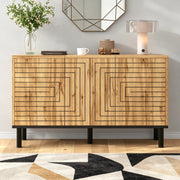 Credenza 120¡Á35¡Á68 cm con 3 ante push-open, motivo a onde, 6 vani, finitura effetto legno, portata fino a 50 kg
