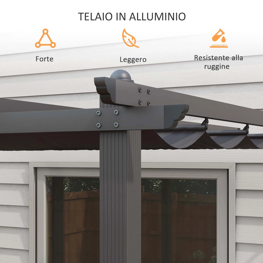 Pergola Gazebo 4x3 m con 8 Fori di Drenaggio in Alluminio Metallo e Poliestere Grigio Scuro