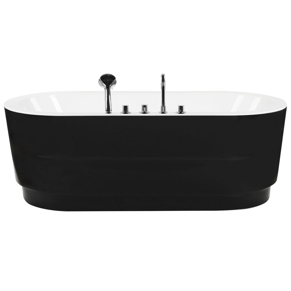 Vasca da Bagno Freestanding in Acrilico Nero Ovale con Rubinetteria 170 cm