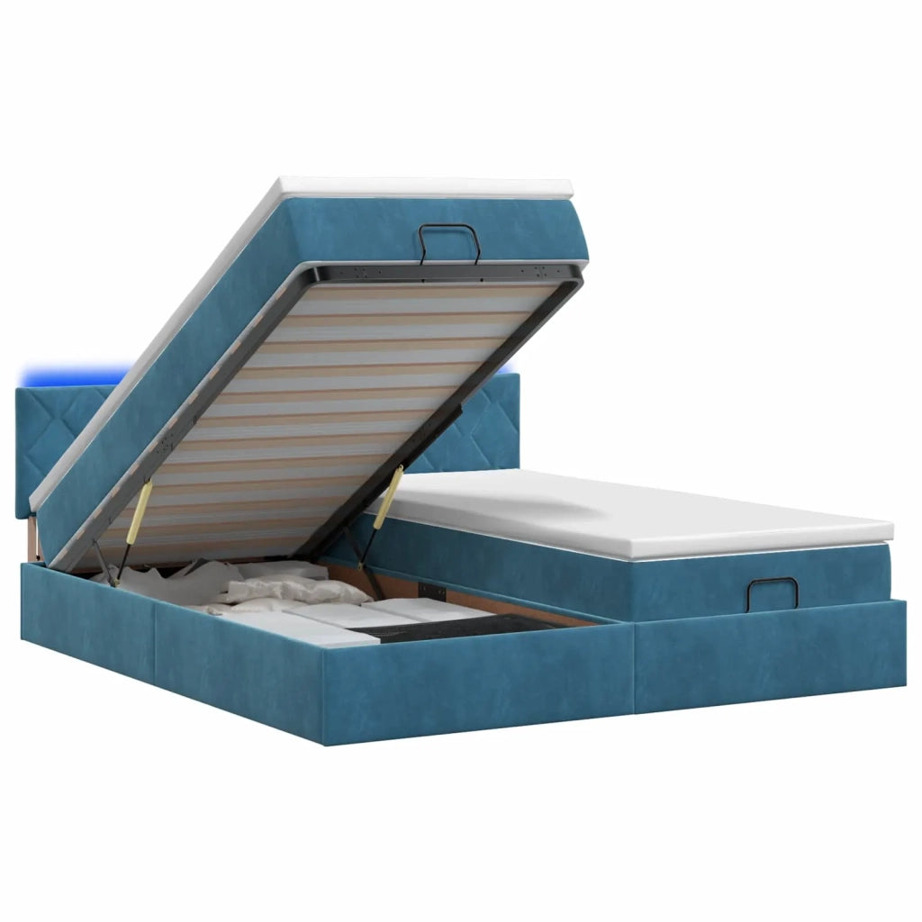 Letto Ottomano con Materasso e LED Blu scuro 160 x 200 cm 3457348
