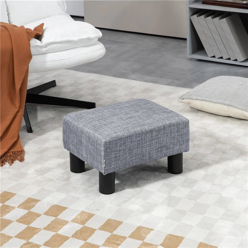 POUF POGGIAPIEDI IN TESSUTO EFFETTO LINO IMBOTTITO, 40X30X24CM, GRIGIO