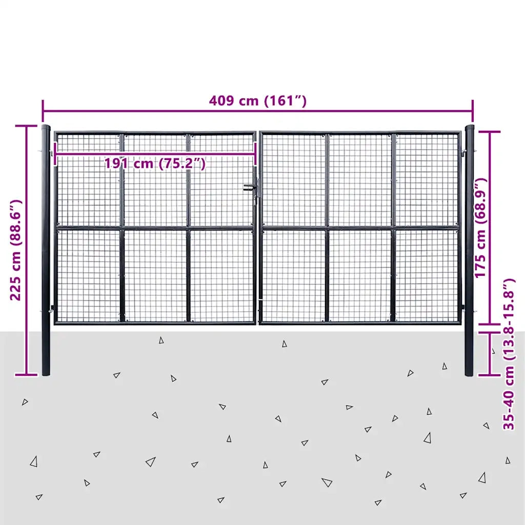Cancello per Giardino in Acciaio Zincato Grigio 400x175 cm  cod mxl 49919