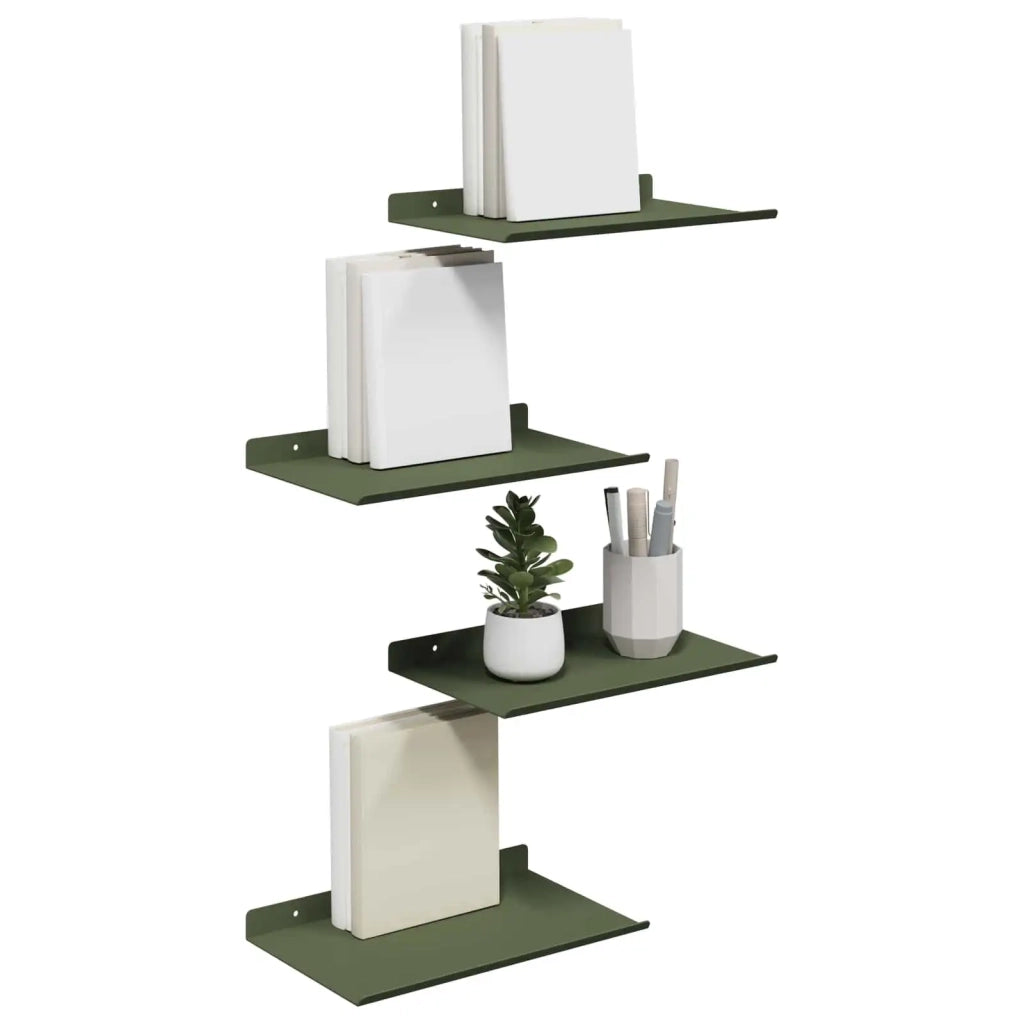 Mensola sospesa 4 pcs Verde oliva 30 x 18 x 2,5 cm Acciaio
