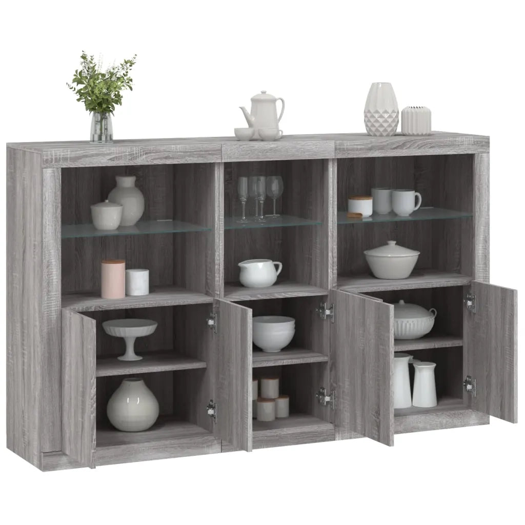 Credenza con Luci LED-Buffet-Armadio da cucina Grigio Sonoma 162x37x100 cm