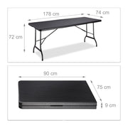 Tavolo da giardino pieghevole da campeggio 72 x 178 x 74 cm nero 2013111
